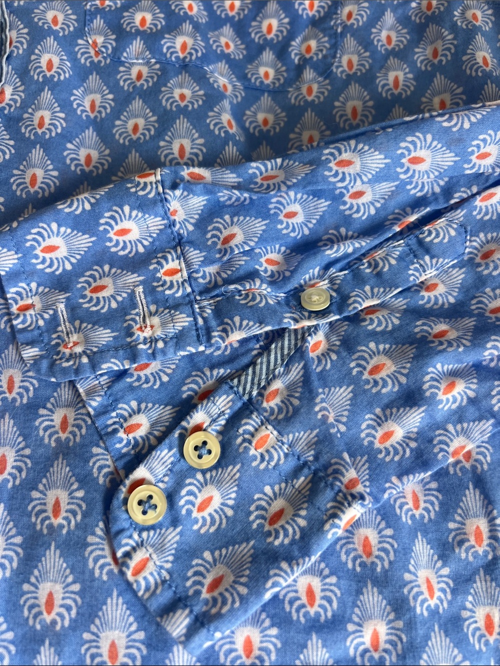 Talbots Blue Printed Long-Sleeve Popover Blouse petite medium - Picture 5 of 7